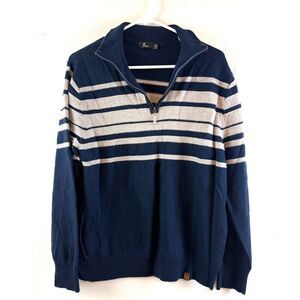 Neve 100% Merino Wool 1/4 Zip Mens Sweater Blue White Winter Preppy Size XL